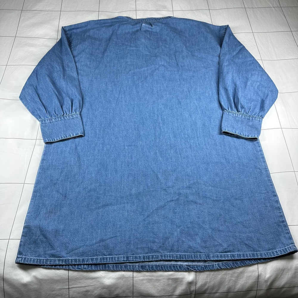 J. Crew Dress Womens 2X Blue Indigo Denim Button Up Shift Chambray New Casual - Picture 3 of 10